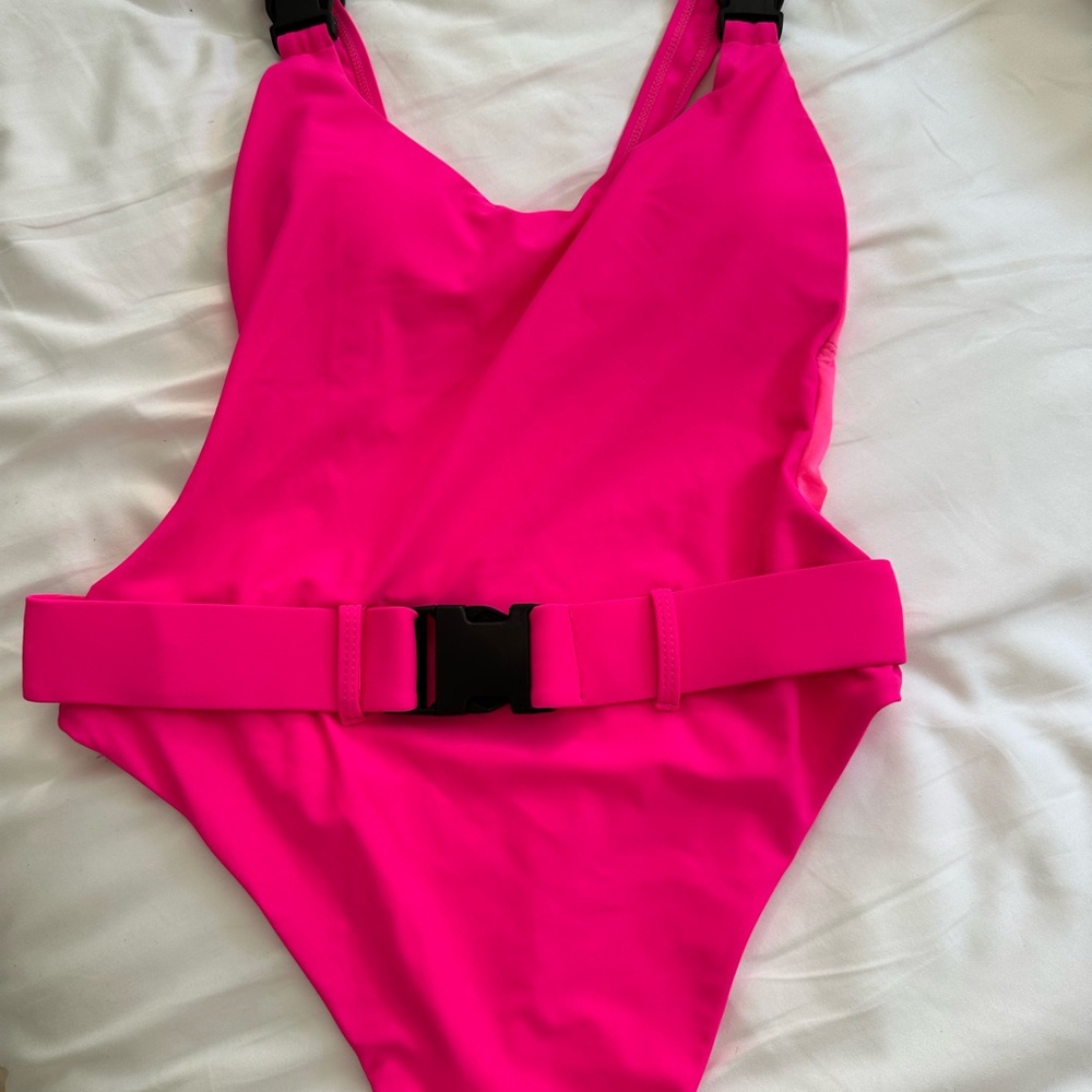 Ree Bees Pink One Piece Swimsuit with Stylish Waist Buckle